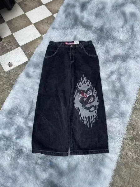 Transfronteiras JNCO Y2K Loose jeans masculino padrão hip-hop rua home homem calças largas