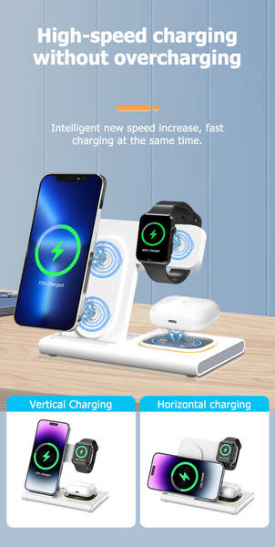 Carregador sem fio transfronteiriço de três em um Carregador sem fio duplo para carregamento rápido para Apple/Samsung