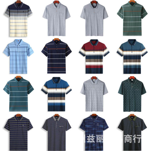 Papai vestido de alta qualidade T-shirt homem mais velho relaxação faixa curta pulseira T-shirt homem de verão polo camisa