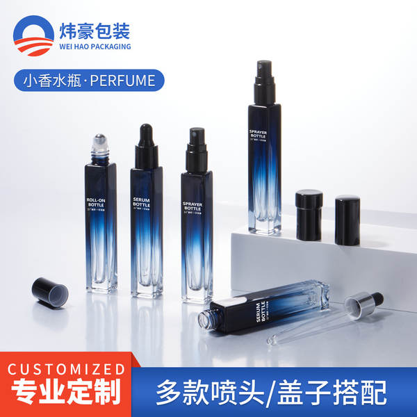 Quadrado 10ml garrafa de vidro gradual de cor de perfume de óleo essencial rolando garrafa de perfume de pressão de pulverização de vidro de garrafa de distribuição
