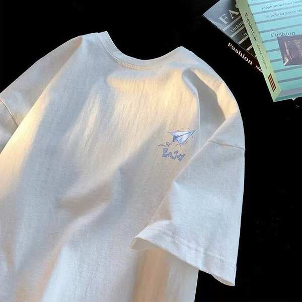 T-shirt de pulseira curta 200 gramas de verão novo de algodão puro masculino semi-pulseiro coreano de moda camisa de baixo