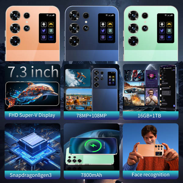 Transfronteiriço S25 ultra 3 + 16 incell perfuração inteligente de tela grande unidade 4G rede de comércio exterior celular