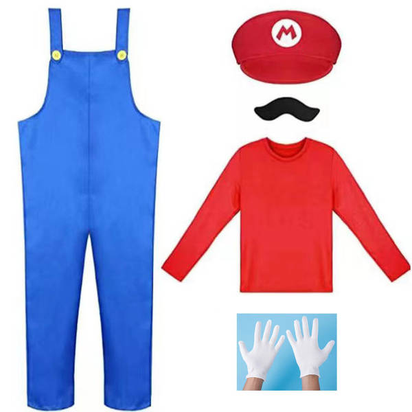 Halloween Super Mary Vestido Adulto Crianças Mario Vestido COSPLAY Desempenho de personagens animados Vestido