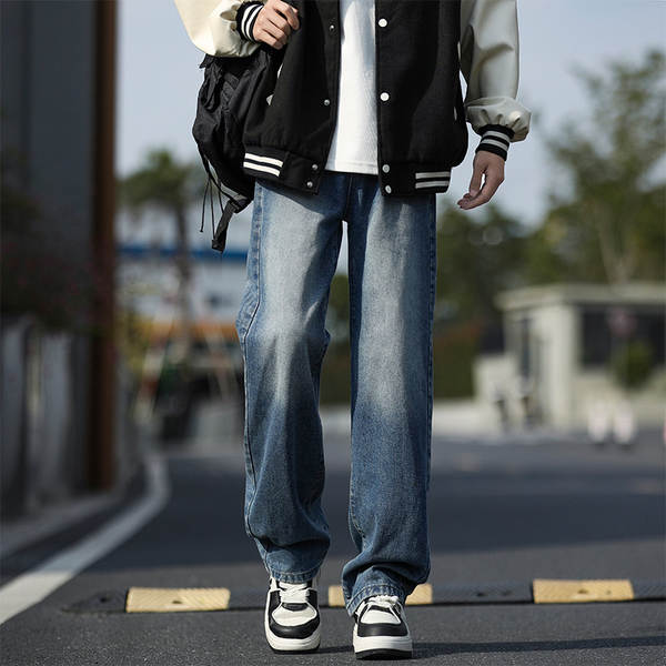 Calça jeans masculino primavera outono 2025 nova calça de solta retangular calça de solta de verão