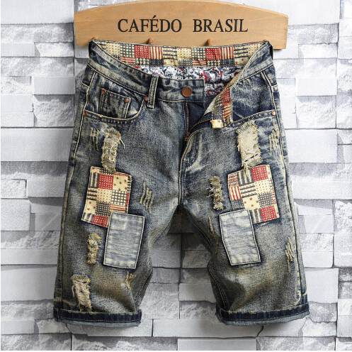 Camiseta de jeans masculino mais quebrado cinquenta mendigos calças quatro temporadas personagem masculino jeans jeansmen