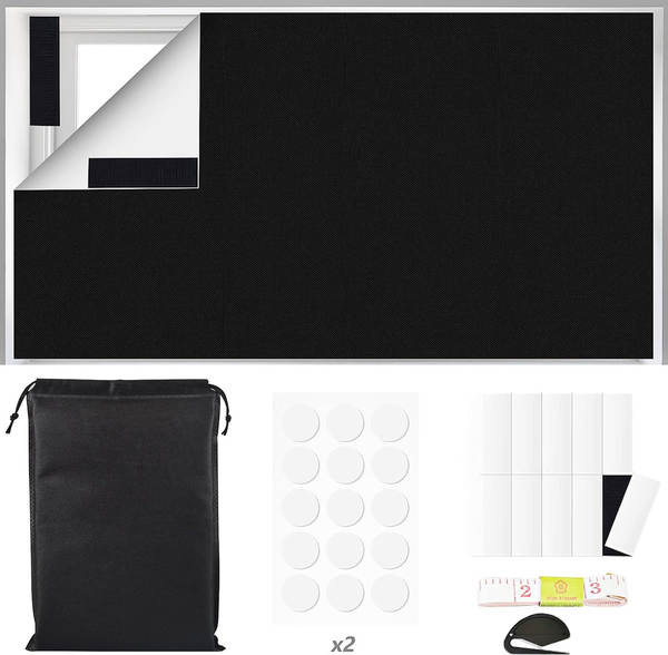 Cortinas de balcão portáteis de cobertura de viagens sem buracos DIY cortável preto adesivo de cobertura completa