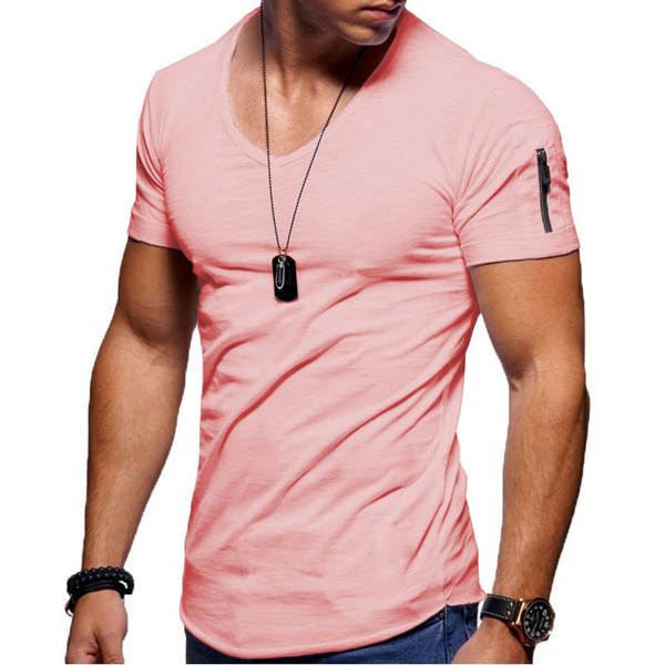 T-shirt masculino transfronteiriço roupas europeias e americanas comércio exterior homens V colarinho puro grande casaco casual T-shirt