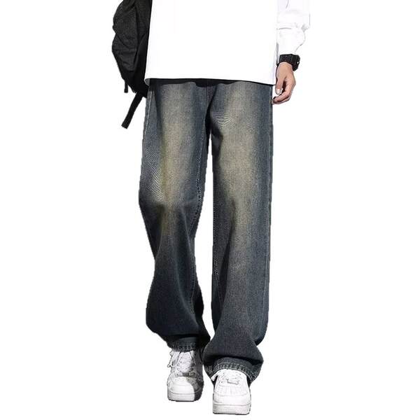 Americano vintage fazer jeans velhos homens relaxante calças retas de pernas largas calças adolescentes tendência high street casual calças longas
