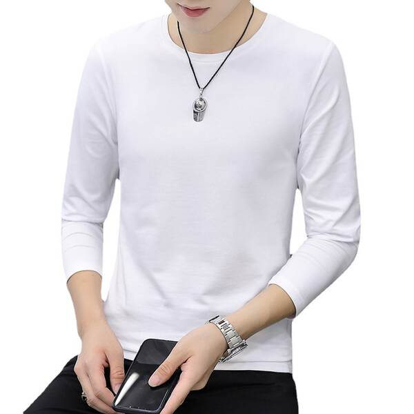 T-shirts masculinos com mangas longas de cor pura com camisa interior masculina de outono de resiliência masculina de luxo