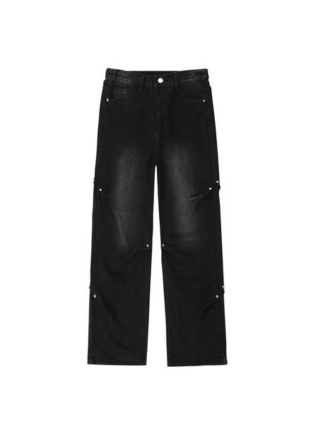 Calça jeans masculina larga de algodão