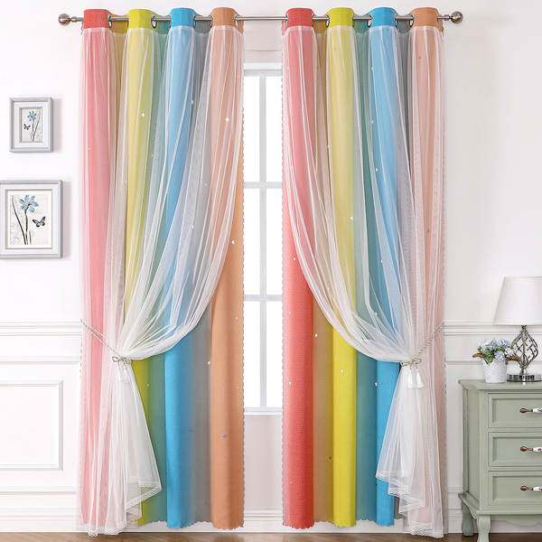 Morandy gradual estrela estrela cortinas tremer rede princesa vermelha cortinas duplas cortinas quarto cortinas