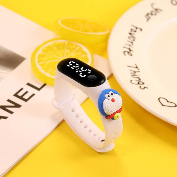 Hot-selling estudante desenho animado bonito anel de luzes brancas LED boneco relógio menino menina natação impermeável toque de relógio