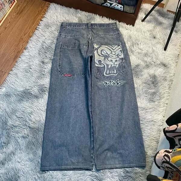 JNCO Y2K Loose jeans masculino padrão hip-hop rua masculino calças largas