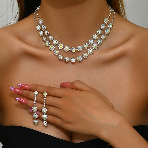 Acessórios de casamento dupla camada do colar de diamante do colar de sol de comércio estrangeiro Sete de orelhas de venda rápida