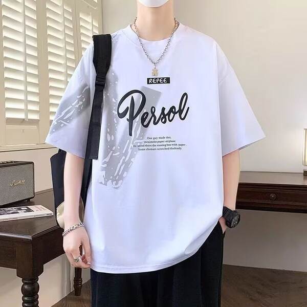 T-Shirt adolescente de verão novo menino estudante relaxante bonito gelado meia-mancha roupa menino grande menino