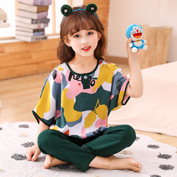 Conjunto de pijama infantil de algodão para verão