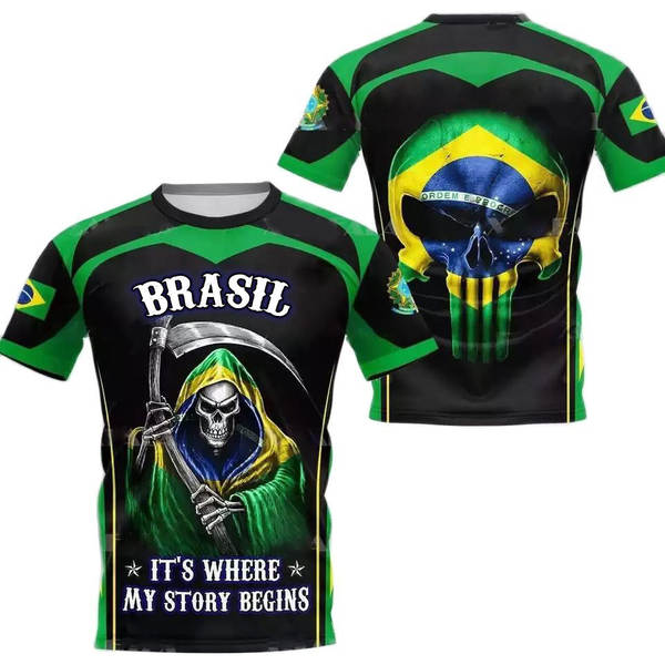 T-Shirt masculino brasileiro 3D T-Shirt O T-Shirt esportivo da equipe de futebol de rua masculino DIY base ajustável para a ordem de massa