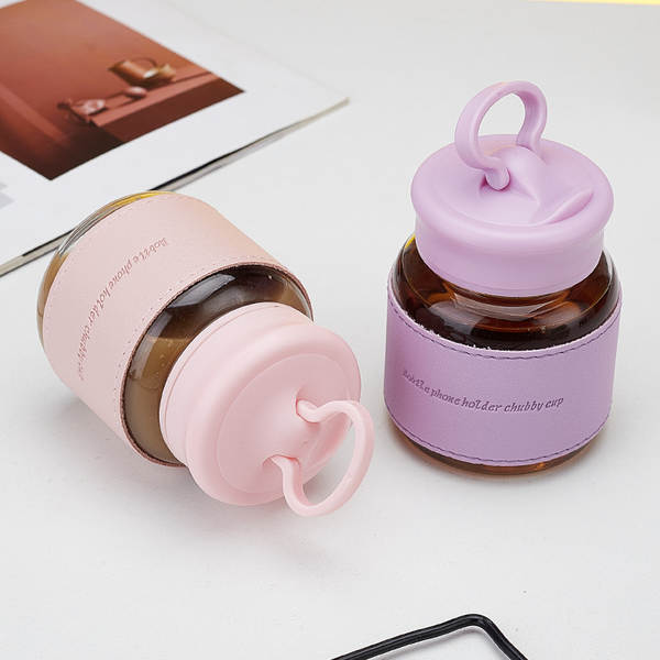 300ml de vidro resistente a altas temperaturas de copo gorduroso telemóvel de apoio bonito copo de água com copo de copo de vidro para copo de presente por atacado