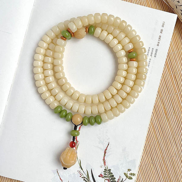 Colar de Contas de Jade Branco Natural