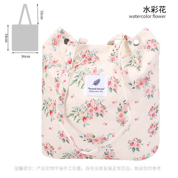 ins风简约灯芯绒帆布包双肩带帆布袋旅行外出收纳包女包单肩包