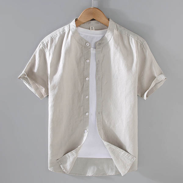 T-shirts masculinos de manga de cor pura com mangas curtas de verão baseado em roupas de manga fina e fina de estilo chinês