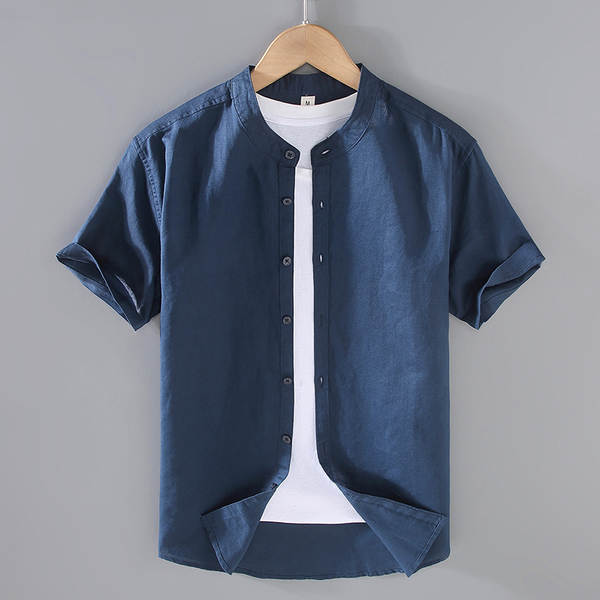 T-shirts masculinos de manga de cor pura com mangas curtas de verão baseado em roupas de manga fina e fina de estilo chinês