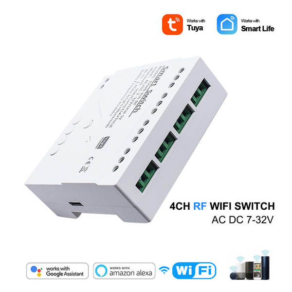 Tuya WIFI Inteligente 4CH receptor módulo sem fio tempo de voz controle remoto 7-32V
