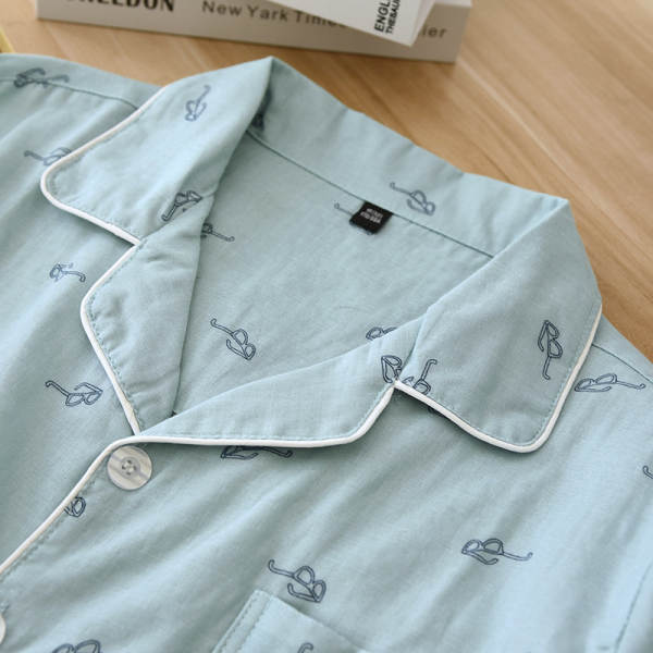 Primavera Verão Pure Cotton Double Layer Vestido Homem Roupa de dormir Longas Mãos Longas Calças Recreação Vestido Doméstico Kit Aumentar Código