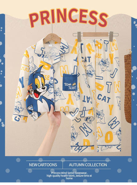 Crianças do Sudeste Asiático roupas de dormir meninos com mangas compridas calças bonitas desenhos animados primavera outono roupas para meninos vestir em casa no verão