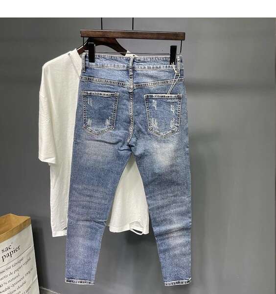 Nove pênis jeans meninas roxo calças coreanas tendências recém-nascidos personalidade elástica rasgar mendigo calças explodir