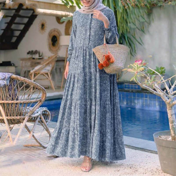 2026 Pequeno pedaço de flor da Boêmia de primavera de moda feminina vestido de corda redonda vestido de corda grande