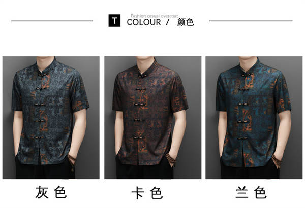 2026 verão velho homem chinês pai vestido de chinês velho de mãos curtas homem vestido de estilo nacional camisa masculina