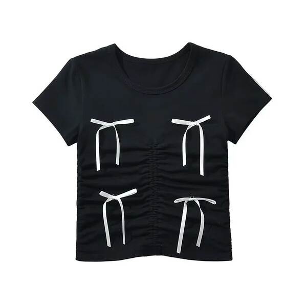 Camisa feminina curta com babado