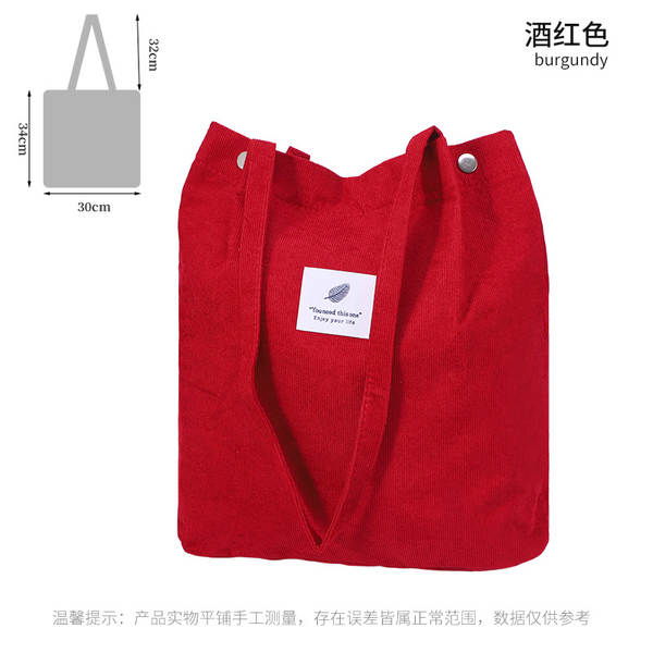 ins风简约灯芯绒帆布包双肩带帆布袋旅行外出收纳包女包单肩包