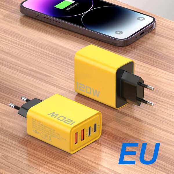 120W Dual PD + Dual USB Carregador para Apple 15 Huawei celular Dual-Typec Smart Carregador Rápido