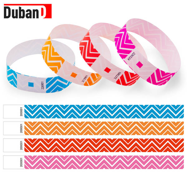 Fluorescente colorido de uma só vez resistente à água tiras de pulseira com bilhetes de parque de diversões nocturno entrada volume novo design