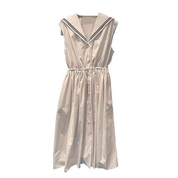 Vestido branco da Marinha sem mangas no calcanhar do colégio do estilo da garota doce do verão novo