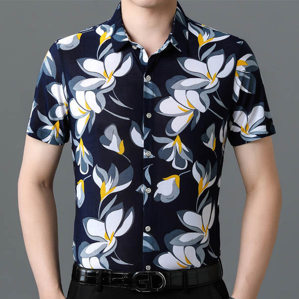 Camisa masculina de algodão flor