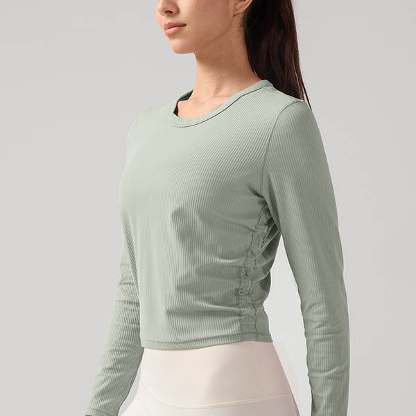 Vestido de yoga com mangas compridas de alta elasticidade, camisa de esporte para relaxar