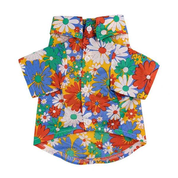 Cães roupas Cães Pequenos Cães Verão T-shirts Flores Roupa de praia Sennarico Quibago Gato Bear Pets
