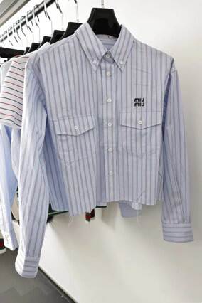 Miu Miu Mu Mu Mu Têxteis da mesma camisa de alta densidade Têxteis de algodão puro