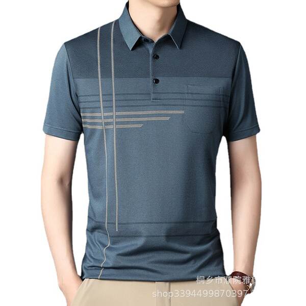 T-shirt masculino de pulseira curta 23 verão novo homem de meia-idade pulseira poli T-shirt papai vestido com roupa de negócios