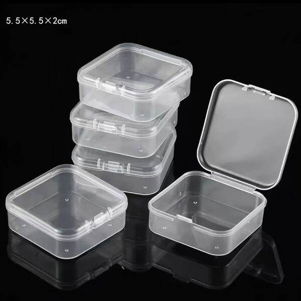 Caixa de feijão de 5,5 cm quadrada PP plástico semi-transparente Caixa de embalagem pequena Caixa de material com peças de cobertura Caixa de jóias