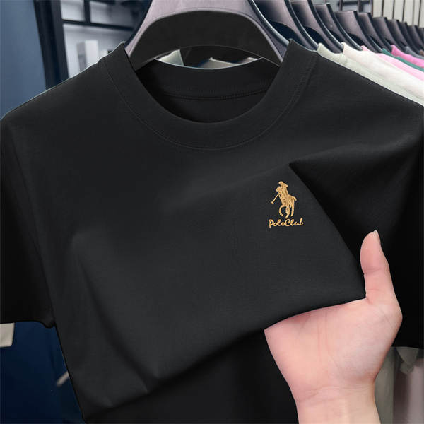 Paul 100% de algodão puro colar masculino T-Shirt embrulhado Idade Média Simplificado Relaxante Suado Transpirante Homem T-Shirt de pulso curto