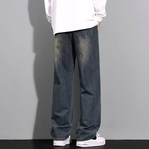 Americano vintage fazer jeans velhos homens relaxante calças retas de pernas largas calças adolescentes tendência high street casual calças longas