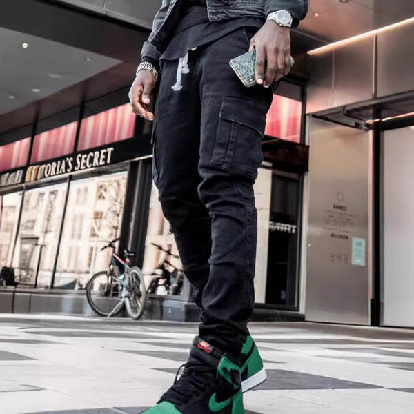 2021 Euro-americano transfronteiriço novo jeans masculino bolso lateral de pernas estreitas jeans NK388