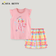 26 verão novo T-shirt menina amor arco-íris impressão crianças roupa esportiva de algodão bebê corda curta luva roupa