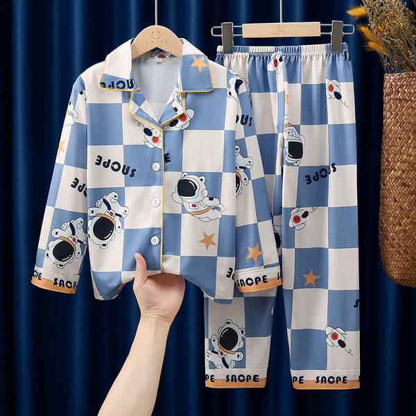 Crianças do Sudeste Asiático roupas de dormir meninos com mangas compridas calças bonitas desenhos animados primavera outono roupas para meninos vestir em casa no verão