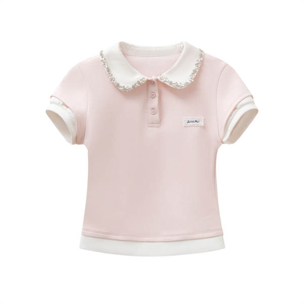 T-Shirt de menina rosa com duas mangas curtas de verão com sensação superior bonita exclusiva Miu T-Shirt de boneca