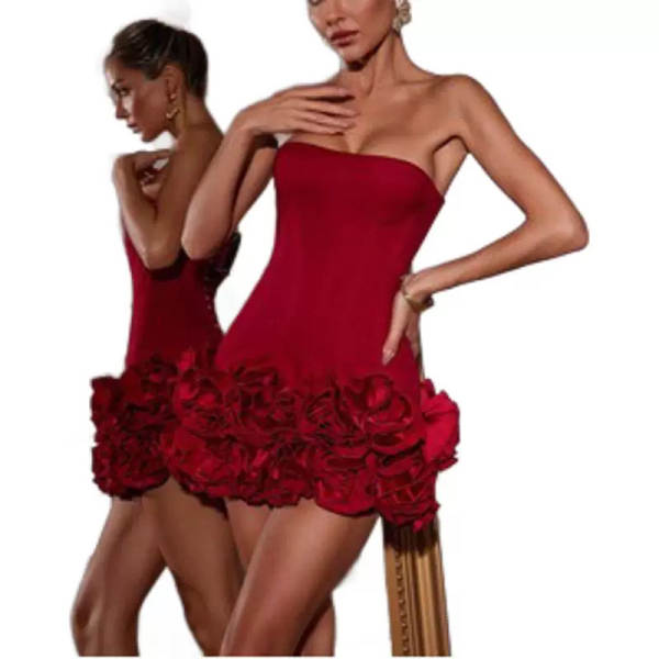 Vestido Vermelho Justo Floral